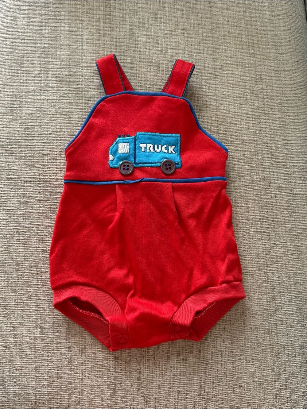 Vintage 1960’s Carters Baby Boy Overalls Truck Romper Red 12 Months